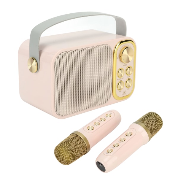 Karaokemaskin med 2 mikrofoner Karaoke allt i en maskin Bärbar Bluetooth sångmaskin för hemmafest Rosa- W