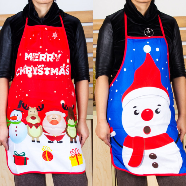 1 st julförkläde printed polyestertyg julförkläde tvättbart julbar restaurang servitördekoration (stil 2)