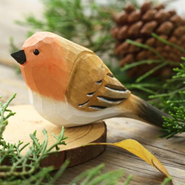 Trædyrpynt Håndlavet Simulationsfuglestatue Boligindretning Chubby Bird
