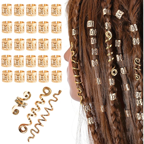 Hår smykker flettet aluminiumsringe, spiral vikinge hår smykker, spiral metal dreadlocks perler, justerbare dreadlocks hår tilbehør til dekoration Br