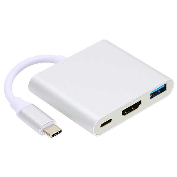 4K 3 i 1 Type C Docking Station Type C til HDMI USB PD Multiport Adapter Sølv
