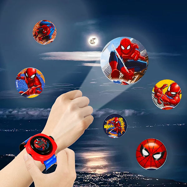 Barneklokke, projektor digitalt armbåndsur, tegneserieprojeksjonsklokke, barneprojektorklokke med 20 projeksjonsmønstre, projektor Spiderman-klokke for K