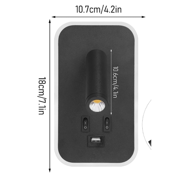 LED-vegglampe, leselys ved nattbord med bryter, USB-ladeport, stemningsbelysning på soverommet Justerbar spotlight Hvit [Energiklasse F]