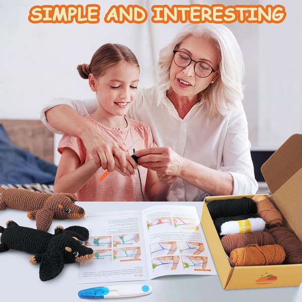 Crochet Kit for Beginners, Complete Dachshund Crochet Kit with Yarn, Crochet Hooks, Needles and Step-by-step Video Instructions