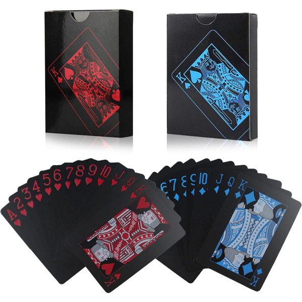Spillekort, vandtæt plastikkortdæk, 2 pakke med 54 spillekort, sorte spillekortspil Magisk kort til fest og hasardspil