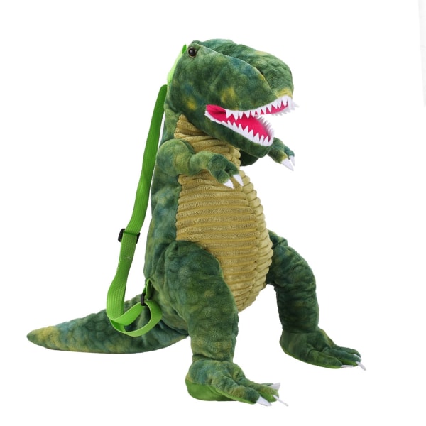 Børn dinosaur rygsæk tegneserie 3D dinosaur form blød plys børn søde dyr rygsæk til rejseskole Camping Grøn