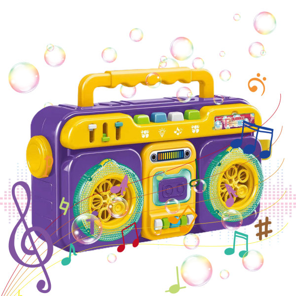Radioboblemaskin elektrisk automatisk boblemaskin sommer utendørs bobleblåser med lys og musikkgave til barn
