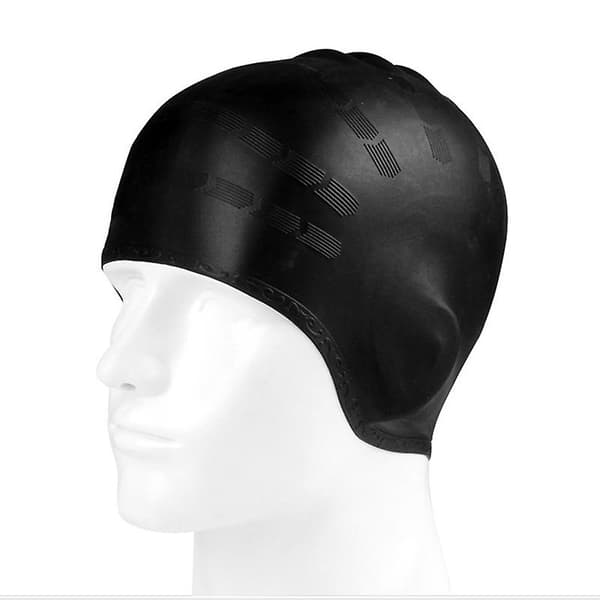 Silikon badehette langt hår 3D ørebeskyttelse ergonomisk design for tenåring-voksen Black