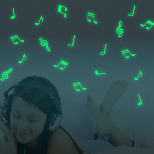 15 Lysende Vægmærker - Musiknoter & Tegneserie Designs til Soveværelses Dekoration - Fluorescerende Mærker til Børneværelser