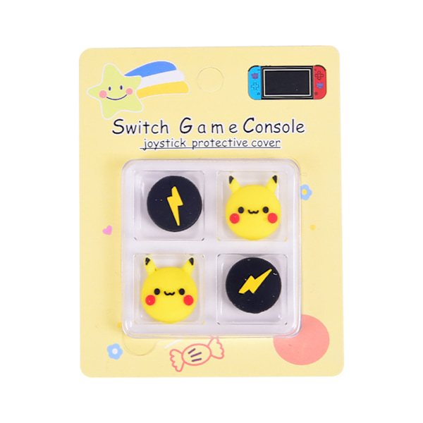 Silikon Joystick-skydd Söt Cartoon Ergonomisk Repskyddande Spel Tumgreppsskydd för Switch Lightning och Pikaqiu 4 st