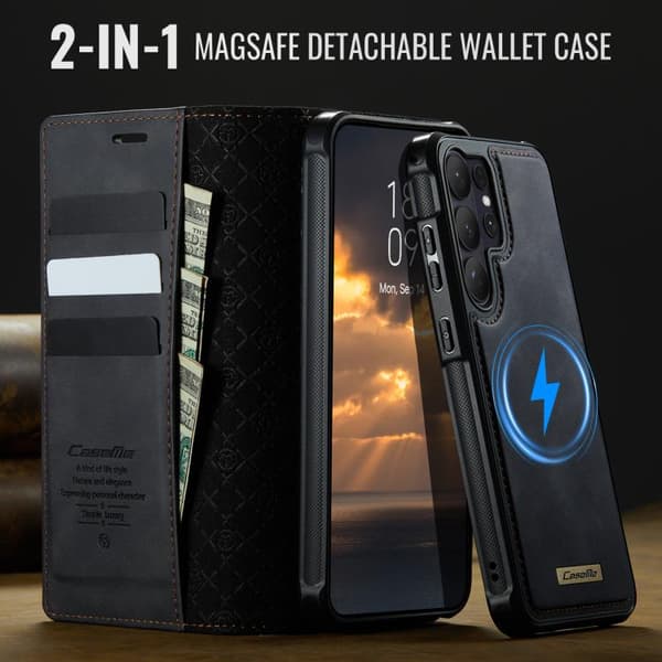 [02]Magnetic RFID Blocking Leather Case for Samsung Galaxy S26 Ultra 5G Svart