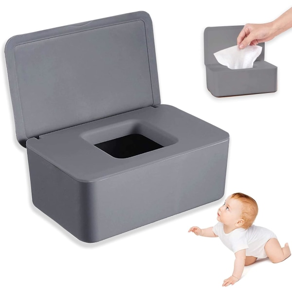 Baby Wipe Box Vådservietter Wipe Box med låg, kan placeres i stuen, soveværelset, køkkenet, opbevaringspapir, tørt håndklæde, grå