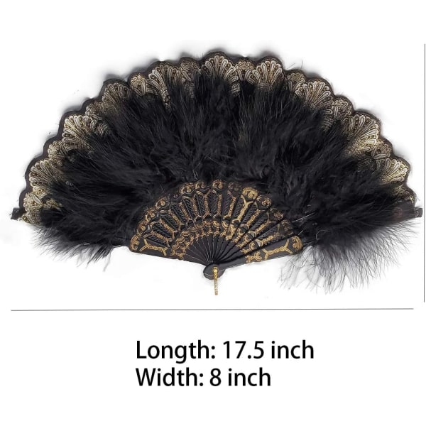 Broderet blomster Marabou fjervifte, 1920'er vintage stil flapper håndvifte til kostumefest Dans-sort