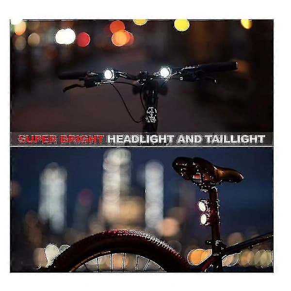 2 Set USB Rechargeable Bicycle Lights, 2 Bikes 2 Rear IPX4 Waterproof 4 Modes; 6 Straps
