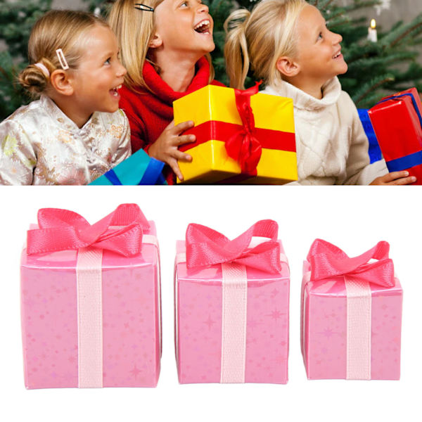 3 stk Mini Søte Stil Boks Ornamenter | 1/12 Skala DIY Papir Julefigurer Sett for Høytidsdekor