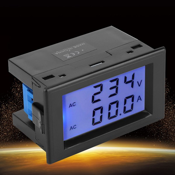 D85-2042A Kaksois-LCD Jännite- ja Virtamittari, AC 80-300V & 200-450V, Mittaa 0,1-100A Virtamuuntajalla