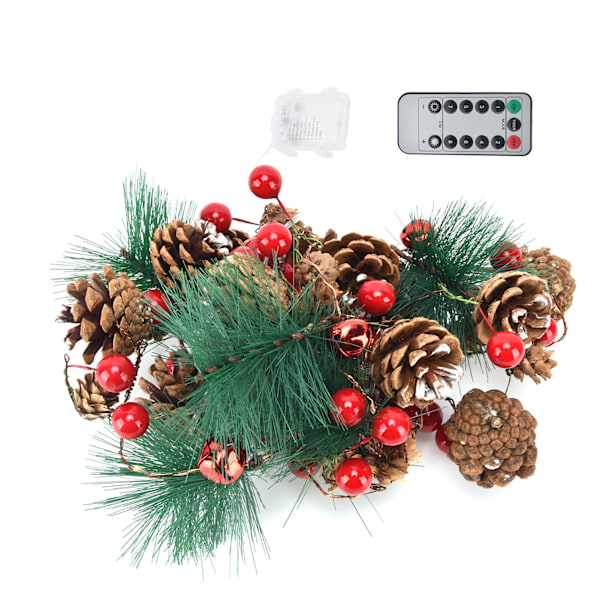 20 LED 2m Ljuskedja med 8 Ljuslägen, Varmvitt Ljus, Batteridriven, Timerfunktion, Tallkott & Klockdesign för Inomhus/Utomhus Dekoration