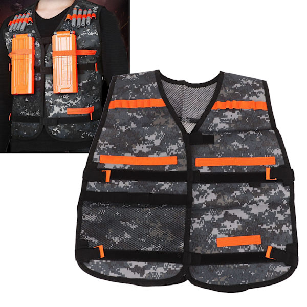 Børne Spilholder Vest Oxford Klud Justerbar Børne Legetøjs Klip Veste til Udendørs Eventyr Camouflage Grå