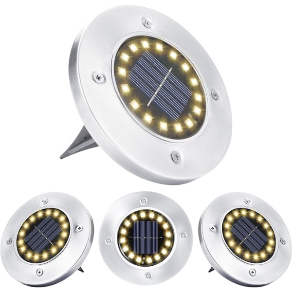 Solcellslampor utomhus, 4 delar, 16 LED varmvit spotlight Vattentät rostfritt stål Solar marklampor för uteplats Gård Trädgårdsväg Garageuppfart