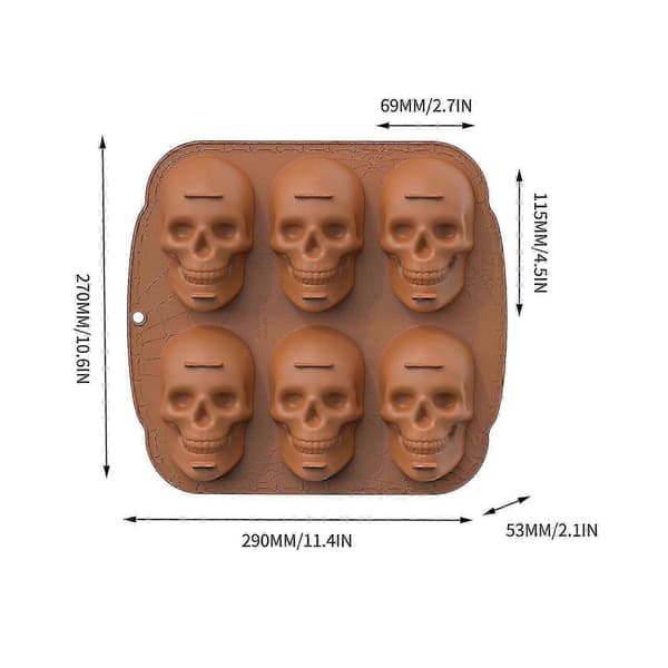 Stor kraniebageform 6 stk. Halloween silikonekageforme sæt Brown