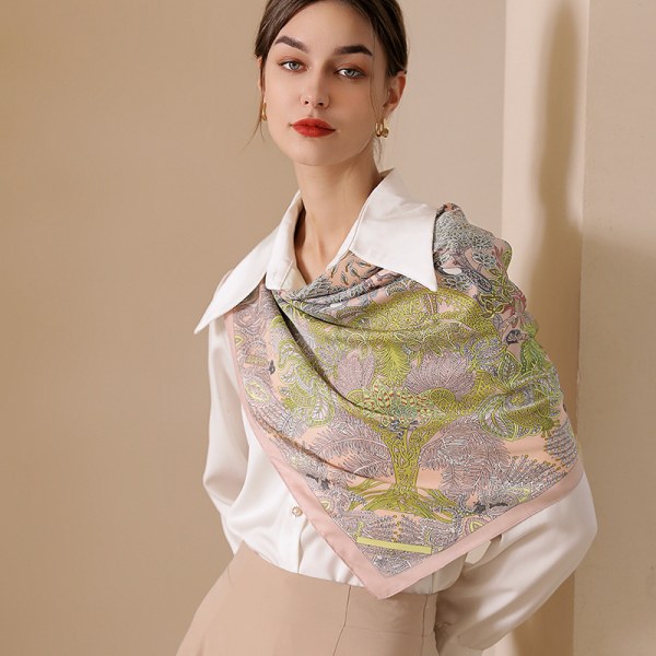 Trykt firkantet tørklæde Fransk vintage silketørklæde Mors Dag 90*90CM firkantet tørklæde til kvinder