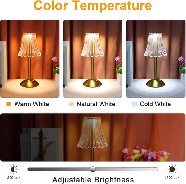 [02]Dimmable Bedside Lamp with Touch Control, 3 Colors, USB Rechargeable Desk Lamp