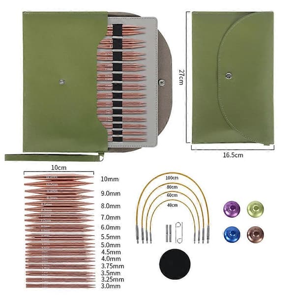 Utskiftbart sett med rundpinner - 13 par (3mm-10mm) med tilbehør, perfekt for reise