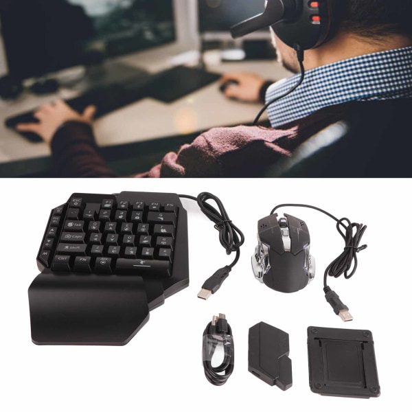 Portabel Mini Speltangentbord Mus USB RGB Handledsstöd Halv Hand 35 Tangenter Tangentbord Mus med Konverterare för Android för IOS