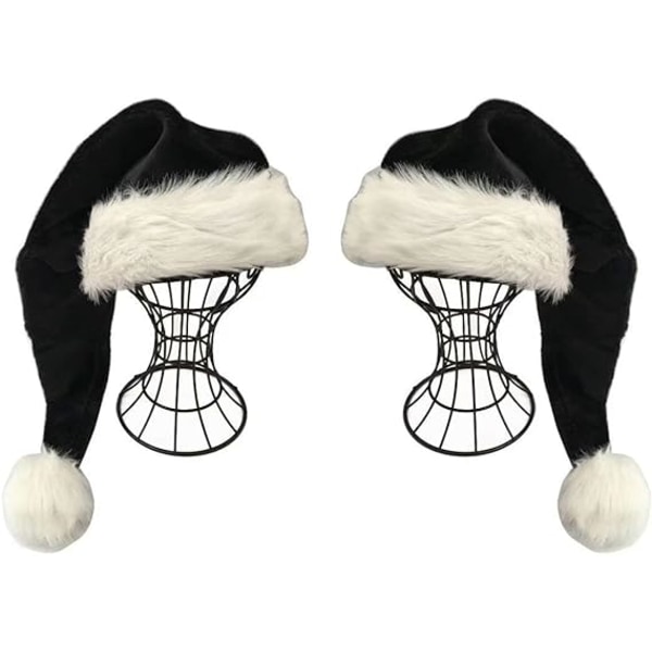 2 stk Sort nisselue - Adults Deluxe Black And White Xmas Christmas Hat Pack