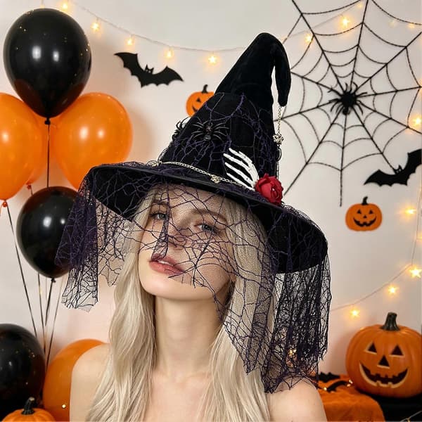 Skelet Hånd Heksehat - Punk Sort Troldmand - til Voksne Halloween Cosplay 3