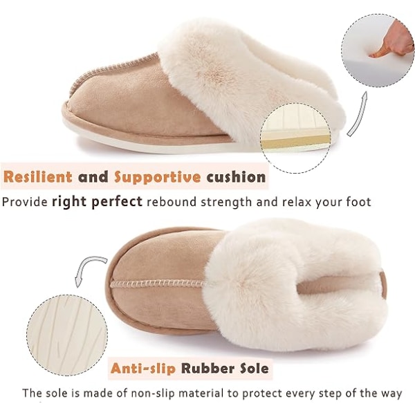 Damtofflor Memory Foam Fluffig Mjuk Varm Slip On House Tofflor, Anti-sladd Mysig plysch för Inomhus Outdoor Tan 38-39