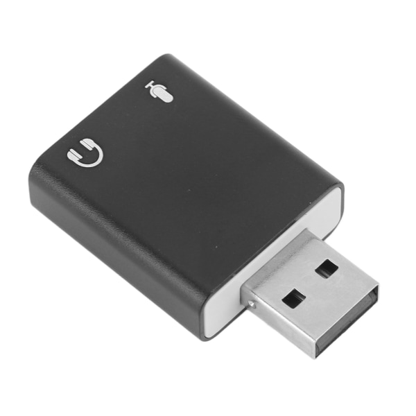 USB eksternt stereolydkort 7,1-kanals USB til 3,5 mm hodesett-jackadapter for datamaskin bærbar PC stasjonær Svart- W