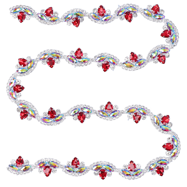 Rhinestonekedja Färgad Blomma‑Form DIY Sömnad Hantverk för Kläder Skor Väska Dekoration Röd+Silver Bas