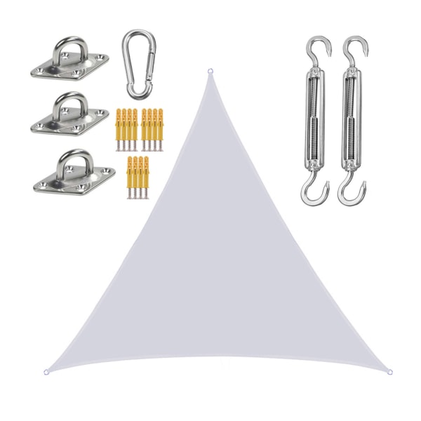 Trekantet skyggeseil 3*3*3 meter (hvit) inkludert tilbehør