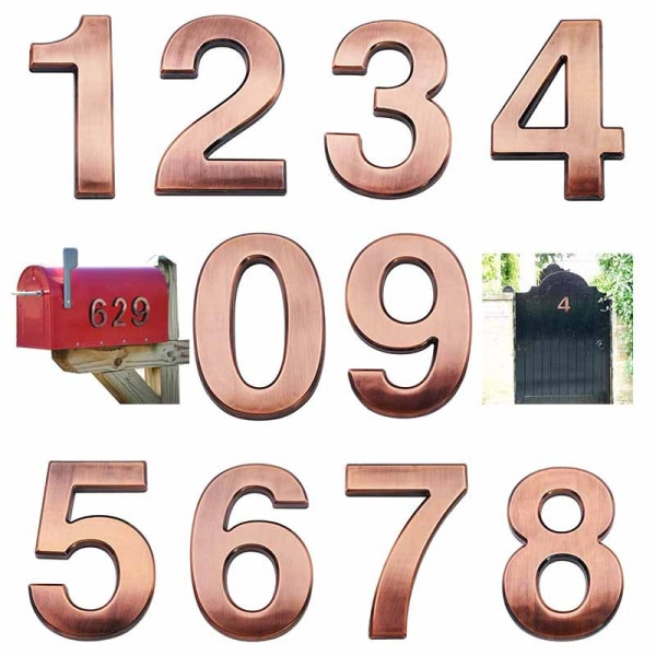 Bronze 3D postkassenumre 0-9 Selvklæbende husnumre til postkasser Kontorbilmærkater