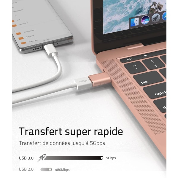 Rose Gold USB C til USB Adapter 2-Pack USB C Han til USB3 Hun Adapter Kompatibel med MacBook Pro/Air 2021 iMac iPad Mini 6/Pro, Thunderbolt 3/4 Ada