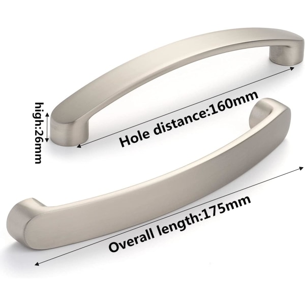 Sett med 6 møbelhåndtak Krom kjøkkendørhåndtak - børstet nikkel Kjøkkenmøbelhåndtak Børstet kjøkkenhåndtak Senteravstand 160 mm