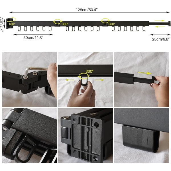 Foldbar Indendørs Tøjstativ i Aluminium, 3-lags Væghængt Foldbart Tøjstativ, Tøjstativ til Vaskeri, Badeværelse, Stue