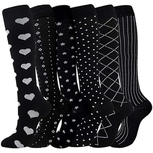 【bt02】Compression Socks for Women and Men, 6 Pairs High Flying Compression Socks Circulation Support Socks L/XL