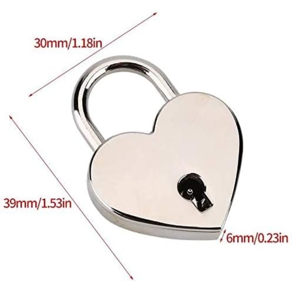 2 stk Lille hjerteformet metal hængelås Mini Love Lock Hjerte hængelås med nøgle til smykkeskrin Opbevaringsboks Dagbog Bog Bagage Penge