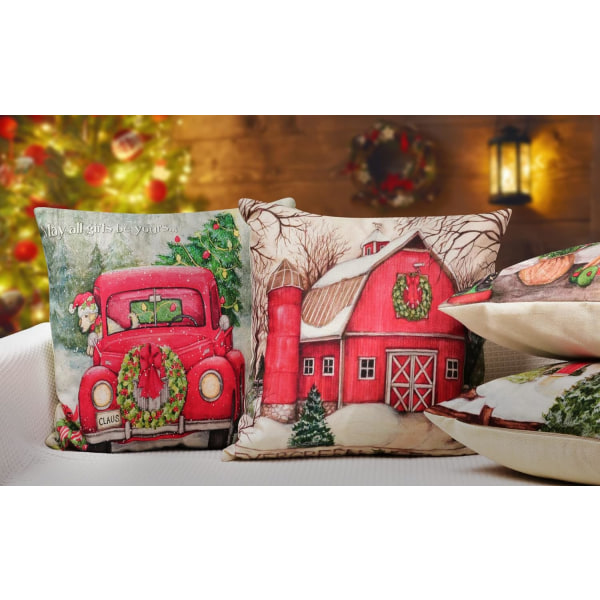 Joulukoristeet Joulun tyynynpäälliset 18 x 18 tuumaa 4 kpl set - Xmas-sarjan cover mukautettu vetoketjullinen neliönmuotoinen tyynyliina