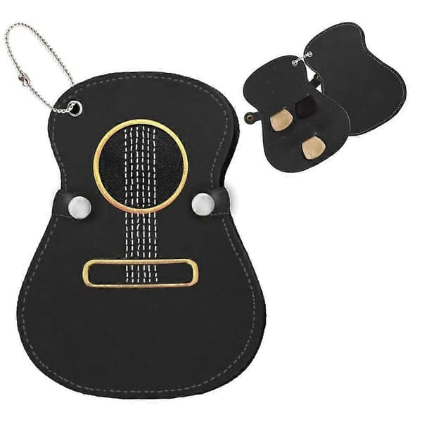 【02】Gitarrformad gitarrplektrumhållare i läder, hållbar gitarrplektrumväska, enkelhet, stor kapacitet, gitarrplektrumklämma elektrisk Black