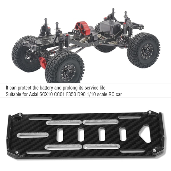 Batterimonterings-plate i aluminiumlegering og karbonfiber for Axial SCX10 CC01 F350 D90 1/10 skala RC-bil (svart)