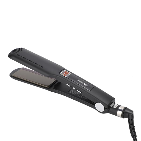 Hårrettetang med LCD-skjerm, silikonstripe for retting, krølling, styling, EU-plugg, svart