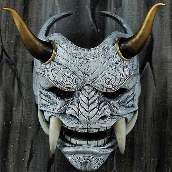 Halloween Cosplay Samurai Oni Maske Latex Hodeplagg Maskerade Maske Grey