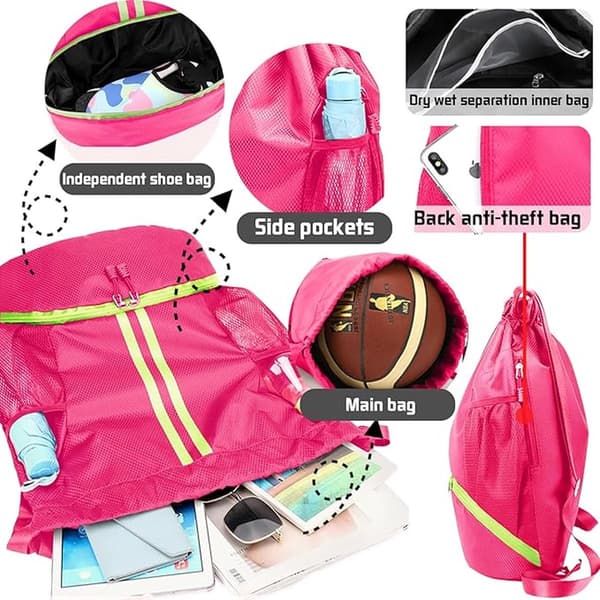 Backpack - School Bag Sport Unisex Practical & Stylish With Drawstring Adjustable With Ball Pocket Bottom Waterproof_yu