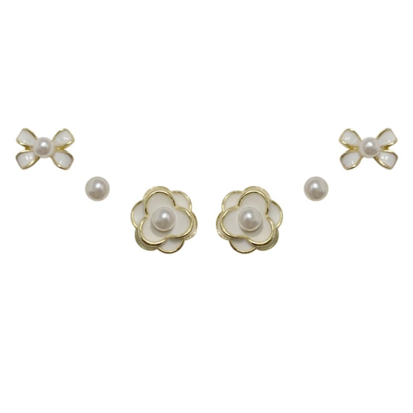 Kamelia Fairy White Bow Sweet Versatile Stud Earrings Set - Hypoallergeeninen Ear Studs for Early Spring, 6-Piece Set