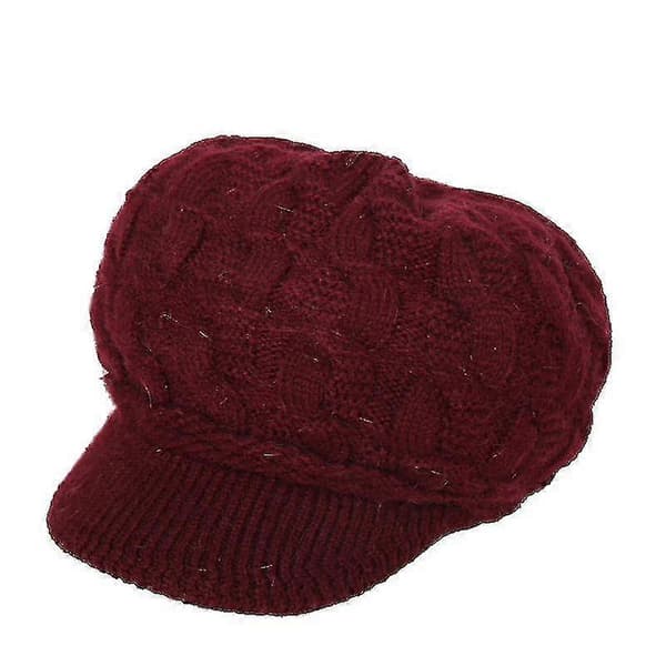 Damstickad mössa Stickad skärmmössa Baskermössa Varma skidmössor för vintern GuanGuan wine red