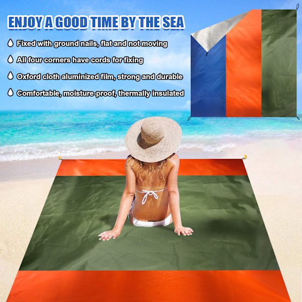 Solskyddsnät Strandmatta Multifunktionell Sandtät och Vattentät Strandcampingfilt - Tre Färger (Grön Orange Blå)