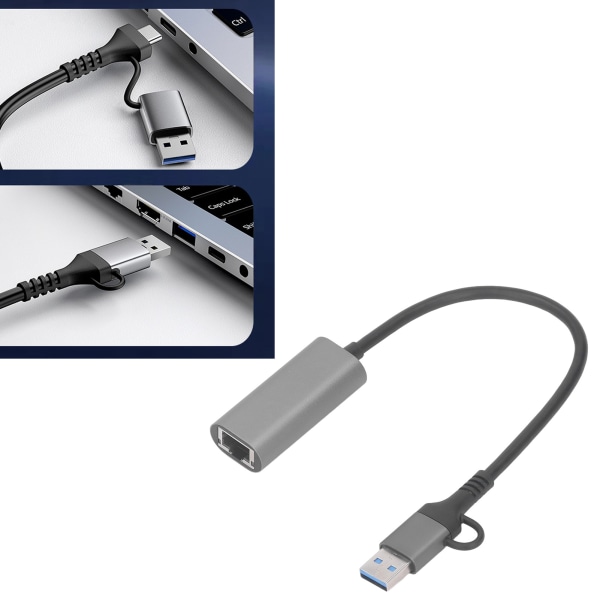 USB til Ethernet Adapter Type C RJ45 1000 Mbps Aluminiumslegering Plug and Play USB 3.0 Hub til bærbar stationær telefon RJ45 1000 Mbps